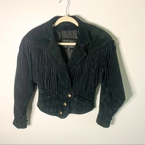Wilson’s real leather suede fringe jacket, black, small